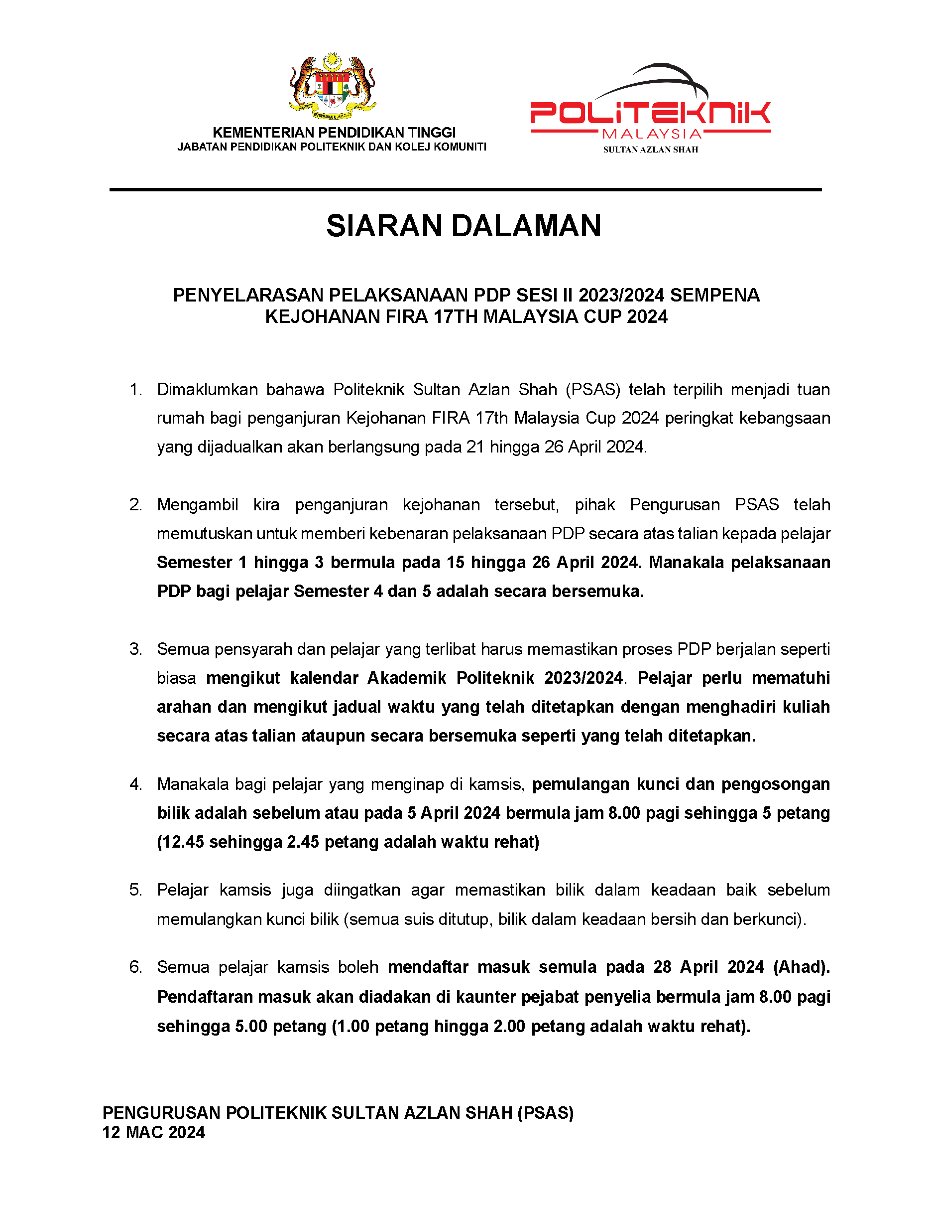 SIARAN DALAMAN SEMPENA FIRA1