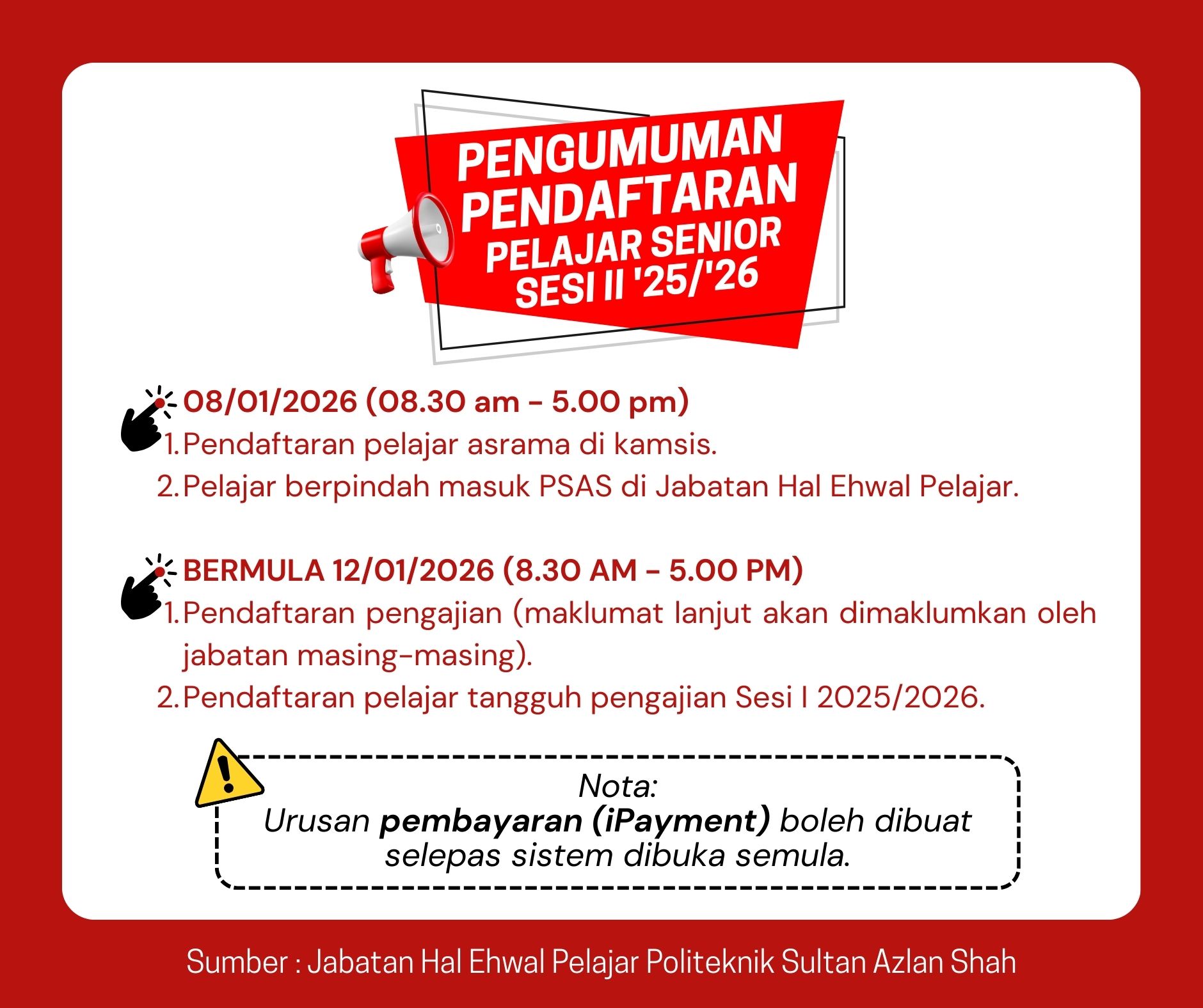 Pengumuman Pendaftaran Senior