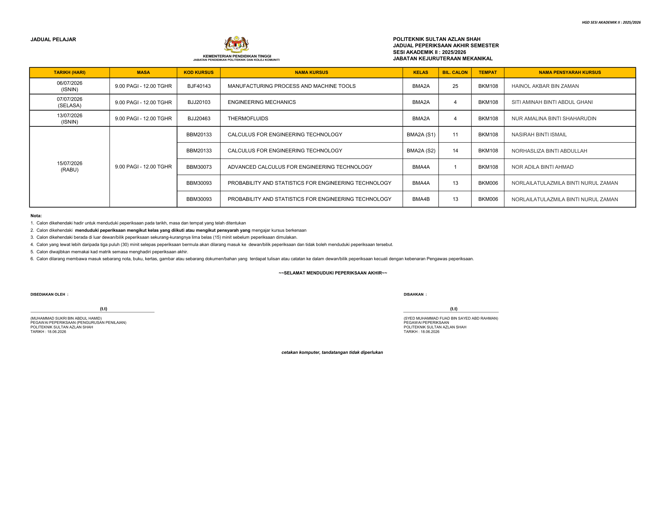 01 JADUAL PELAJAR BMA SESI AKADEMIK II 20252026 MARIYATUN BINTI JENAL PSAS 1 1