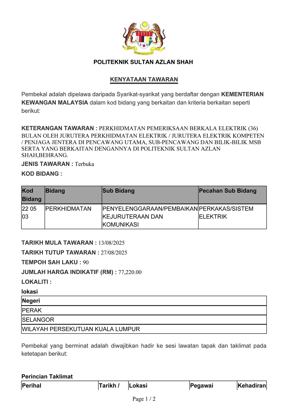 KENYATAAN TAWARAN SEBUT HARGA KOMPETEN ELEKTRIK 20252 1 Page 1