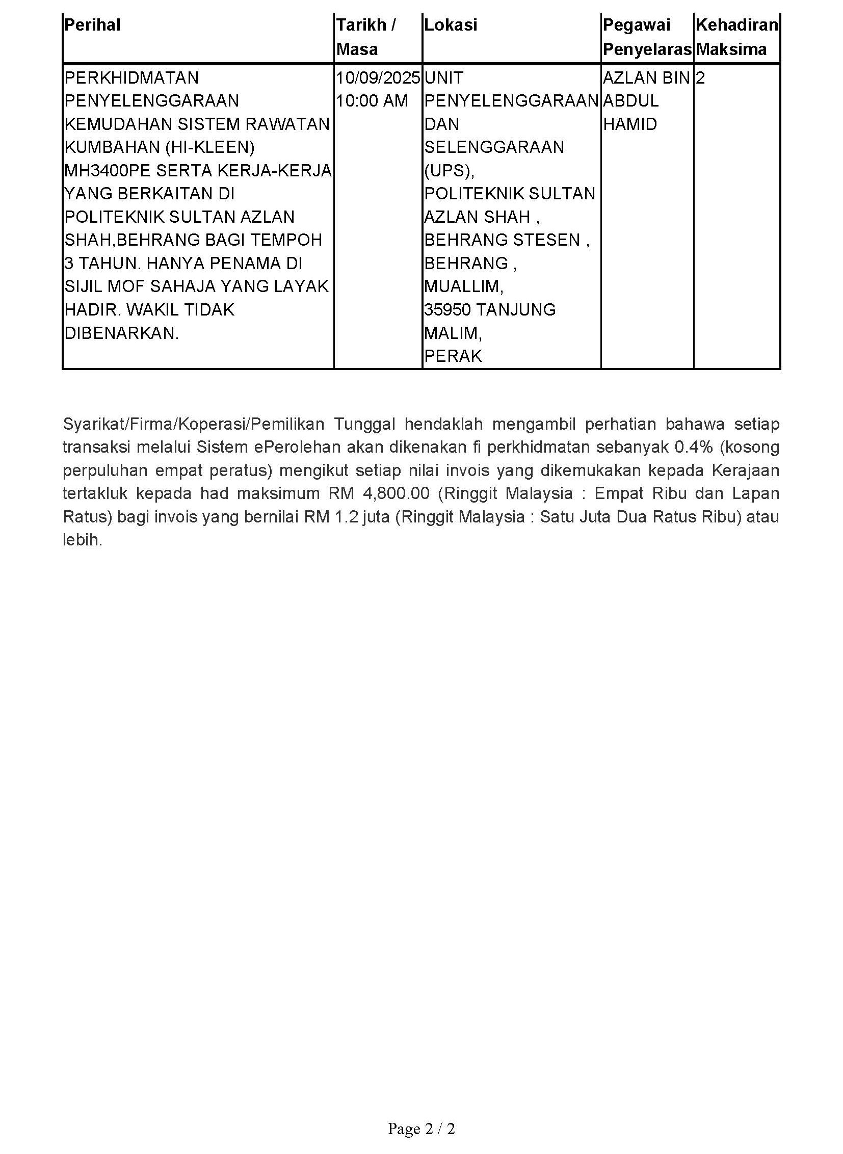 KENYATAAN TAWARAN SEBUT HARGA   SISTEM KUMBAHAN 2025 Page 2